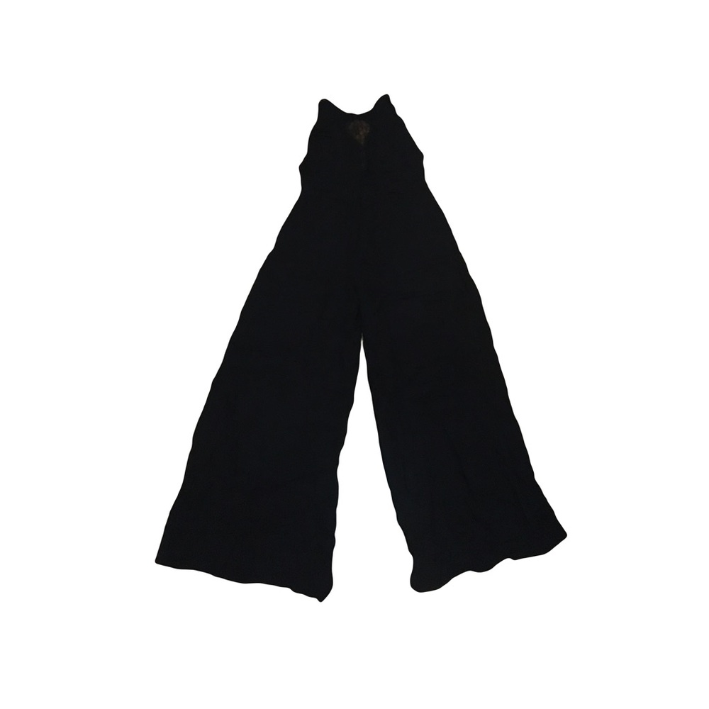 H&M US 6 Black Jumpsuit Front keyhole lace Open back Pants adjustable straps EUC